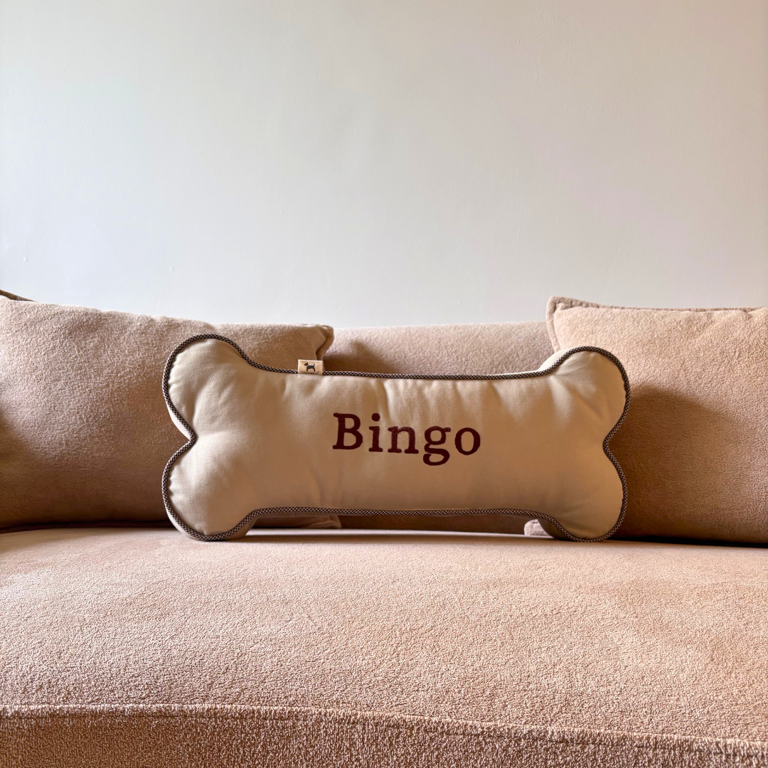 PoochMate Personalized Dog Bone Pillow Beige - Main Image
