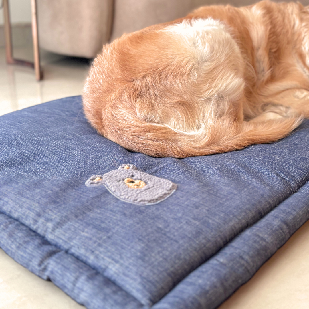 PoochMate Dark Blue Herringbone Cotton Mat - 48*30 In