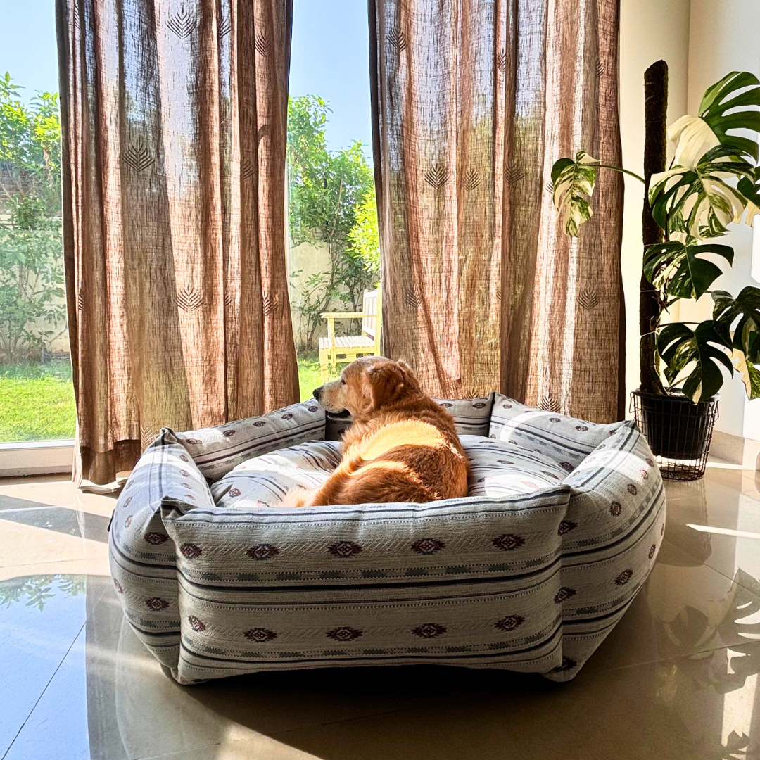 Jacquard and Cotton Dog Bed with removable cover Dog Beds Online India