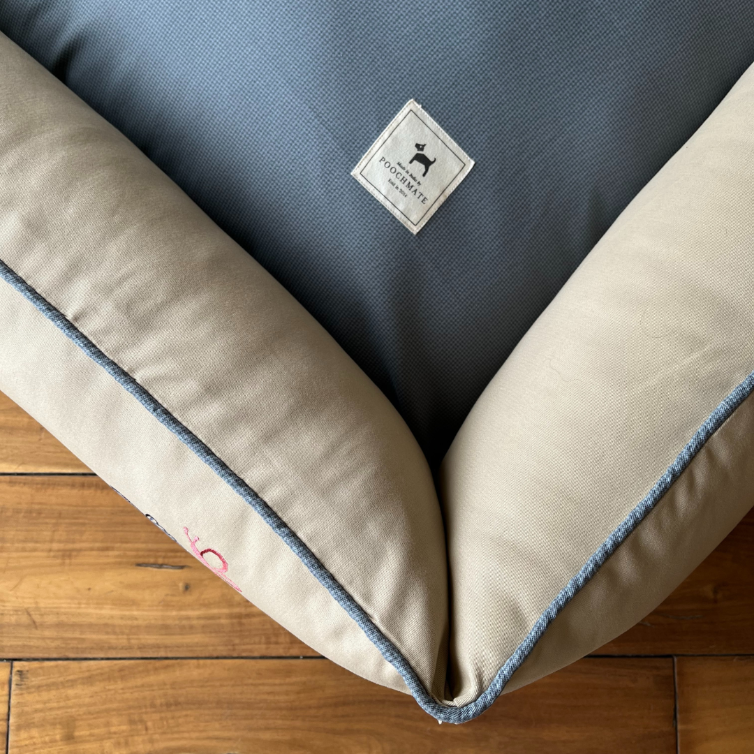 PoochMate OAK 3.0 : Bees & Ginkgo Beige & Blue Dog Bed Small