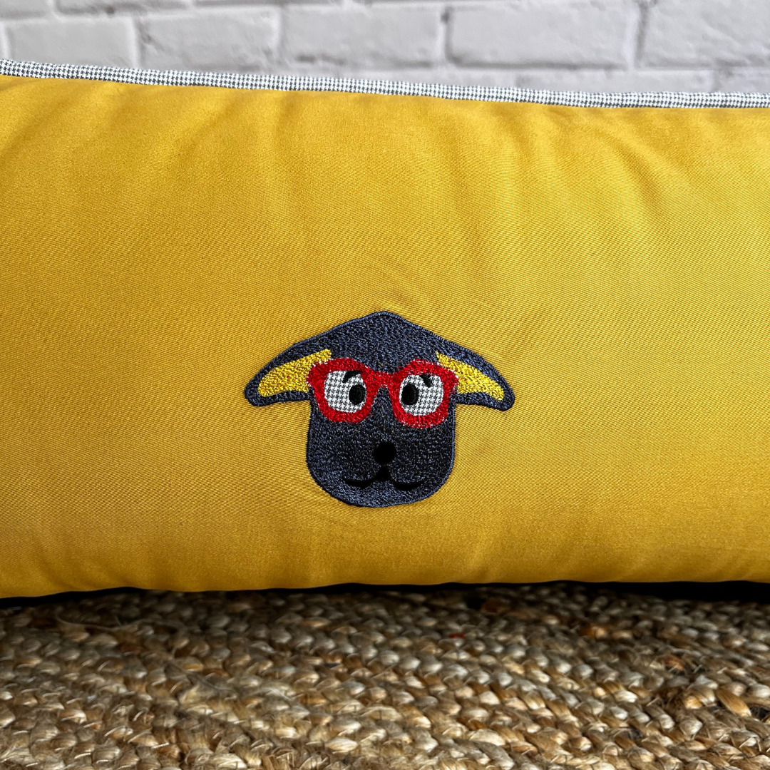 PoochMate OAK 3.0 : Nerdy Doggies Mustard & Grey Bolster Dog Bed : Small