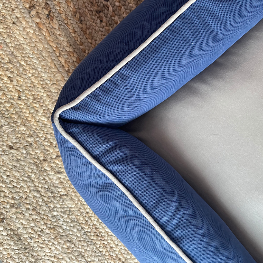 PoochMate OAK 3.0 : Little Dinos Blue & Beige Bolster Dog Bed : Small