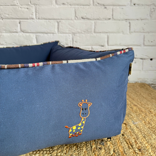PoochMate OAK 3.0 :  Baby Giraffes Blue & Beige Tartan Dog Bed : Small
