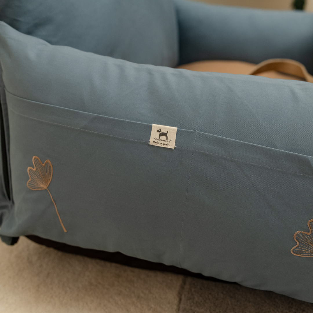OAK BOHO Holiday Travel Bed for Small Dogs : Stone Blue & Sand