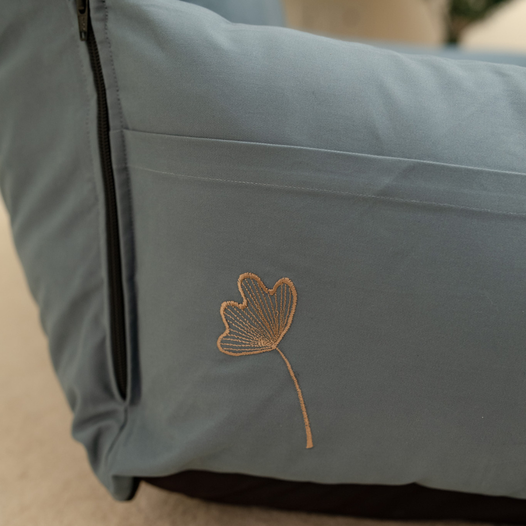 OAK Boho Dog Holiday Travel Bed Large : Stone Blue & Sand