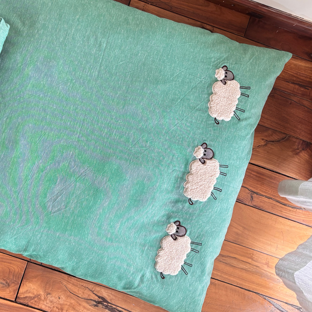 PoochMate Sage Green Cotton Sheep Flat Dog Bed