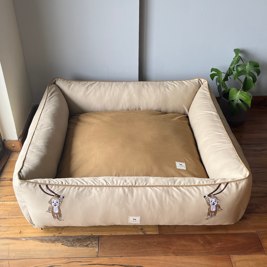 PoochMate OAK 3.0 : Hanging Monkeys Beige & Sand Bolster Dog Bed : Large