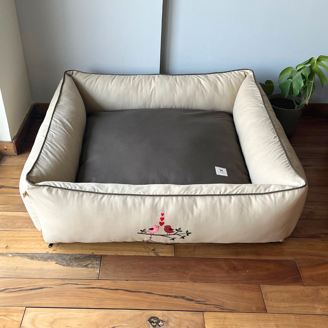 PoochMate OAK 3.0 : Bird Nest Beige & Olive Bolster Dog Bed with Bird Nest : Large