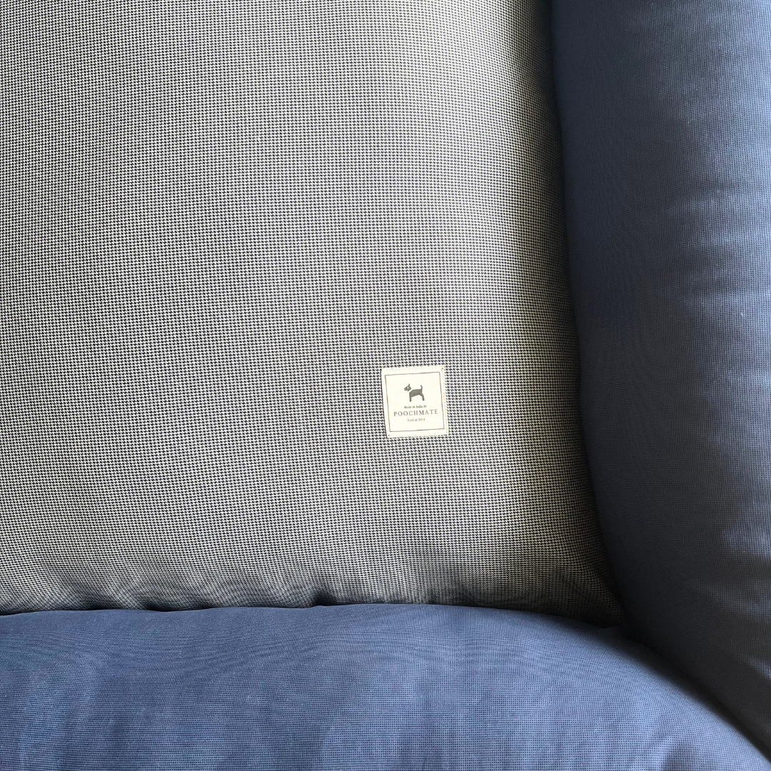 PoochMate OAK 3.0 : Elephant Blue & Herringbone Dog Bed : Large