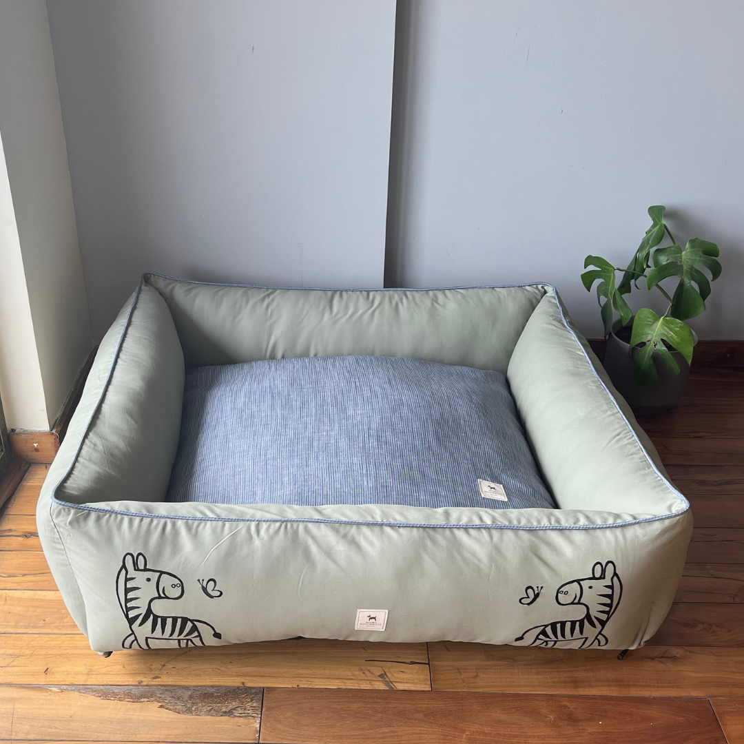 PoochMate OAK 3.0 : Gazing Zebra Sage & Blue Bolster Dog Bed : Large