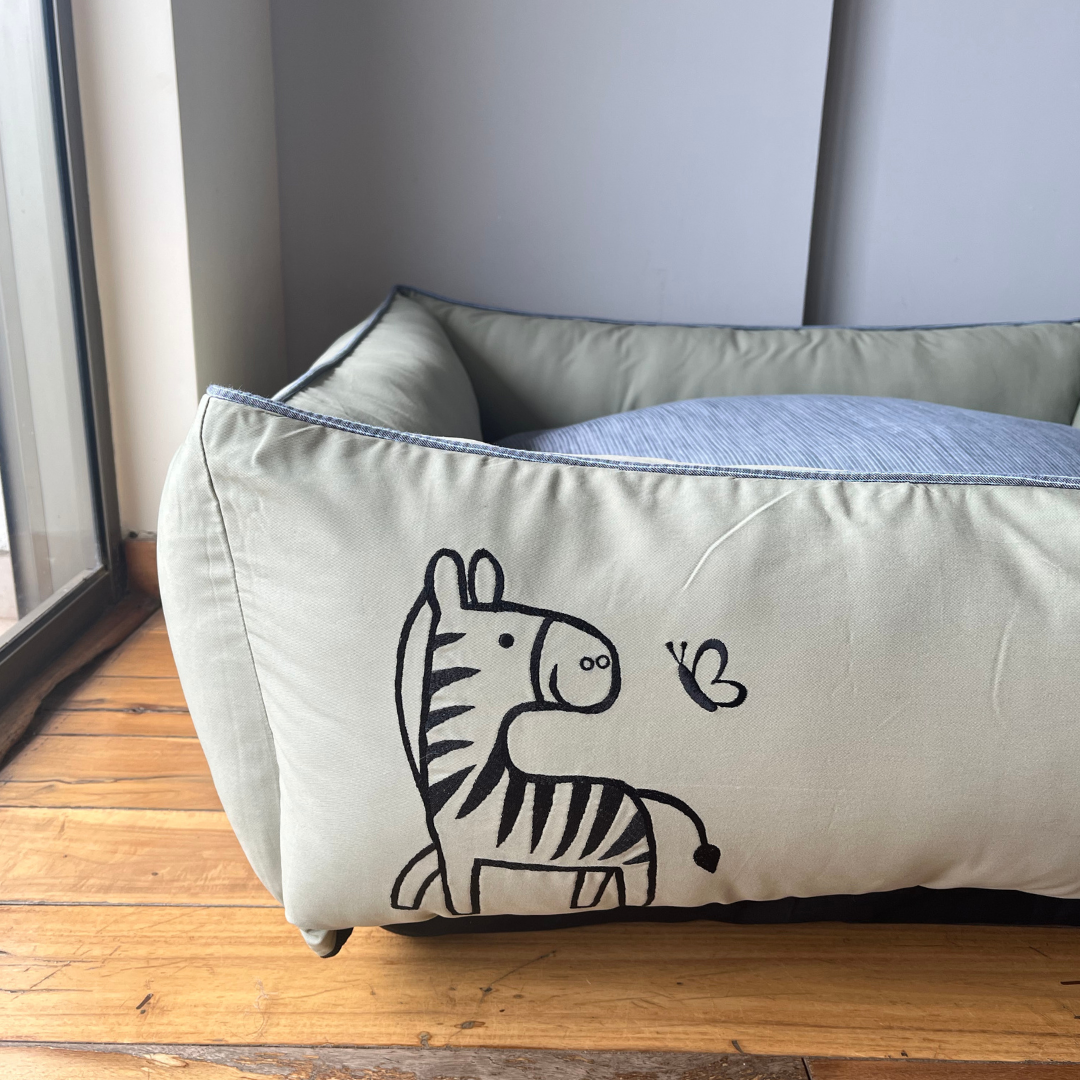 PoochMate OAK 3.0 : Gazing Zebra Sage & Blue Bolster Dog Bed : Large
