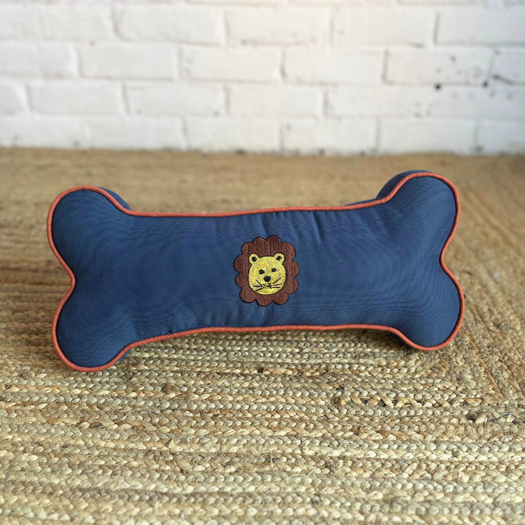 PoochMate OAK 3.0 : Blue & Rust Bone Pillow with Lion