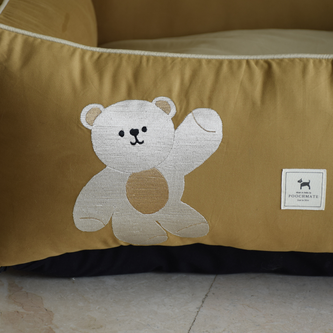 PoochMate OAK 3.0 : Teddy Bear Sand & Beige Bolster Dog Bed : Medium