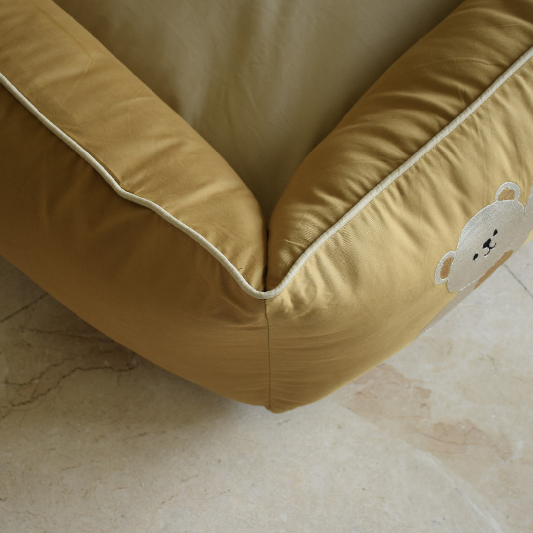 PoochMate OAK 3.0 : Teddy Bear Sand & Beige Bolster Dog Bed : Medium