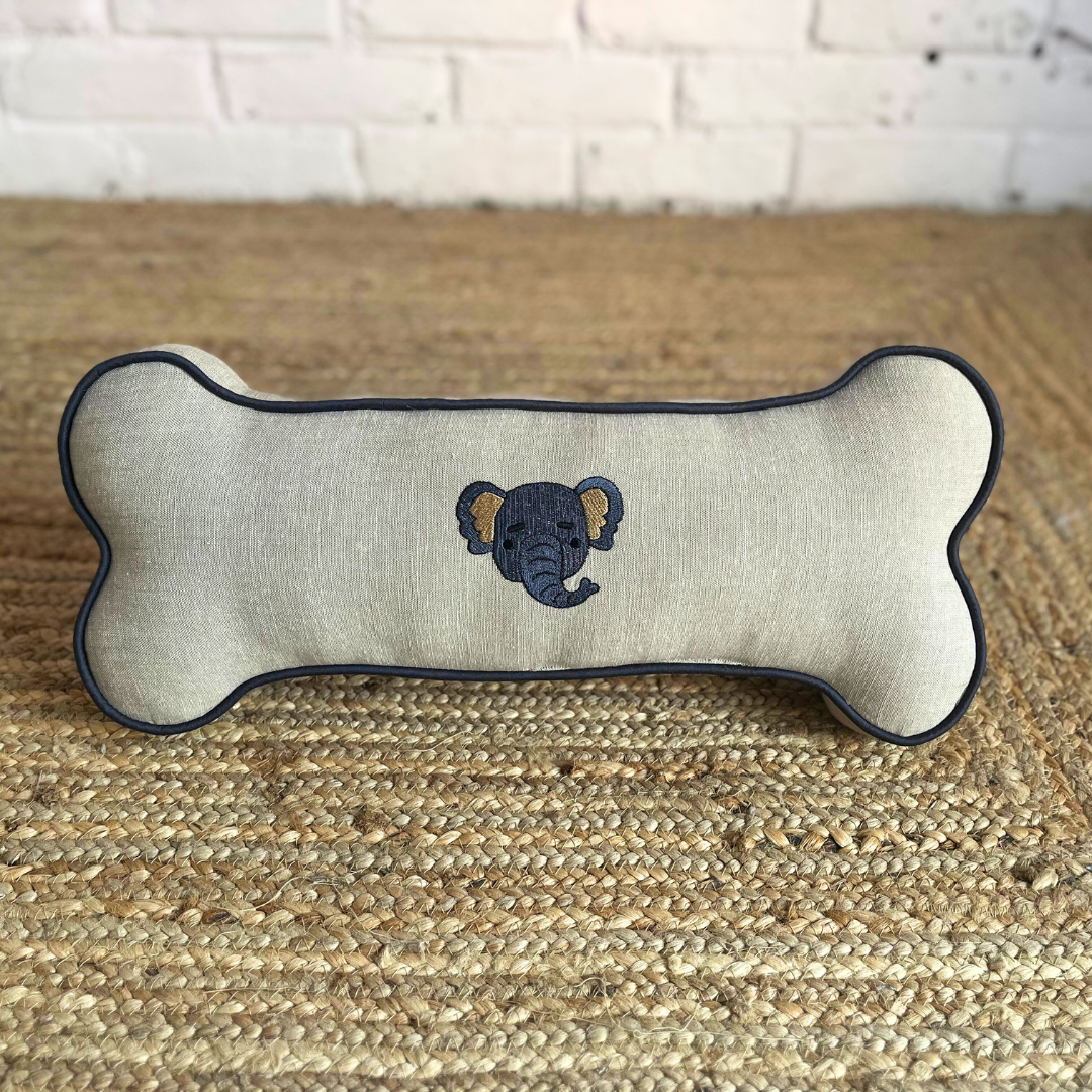 PoochMate OAK 3.0 : Beige Linen Bone Pillow with Elephant