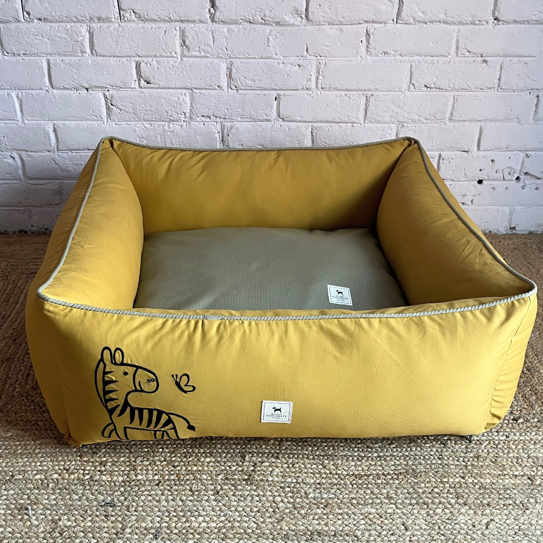 PoochMate OAK 3.0 : Gazing Zebra Mustard & Sage Bolster Dog Bed : Medium