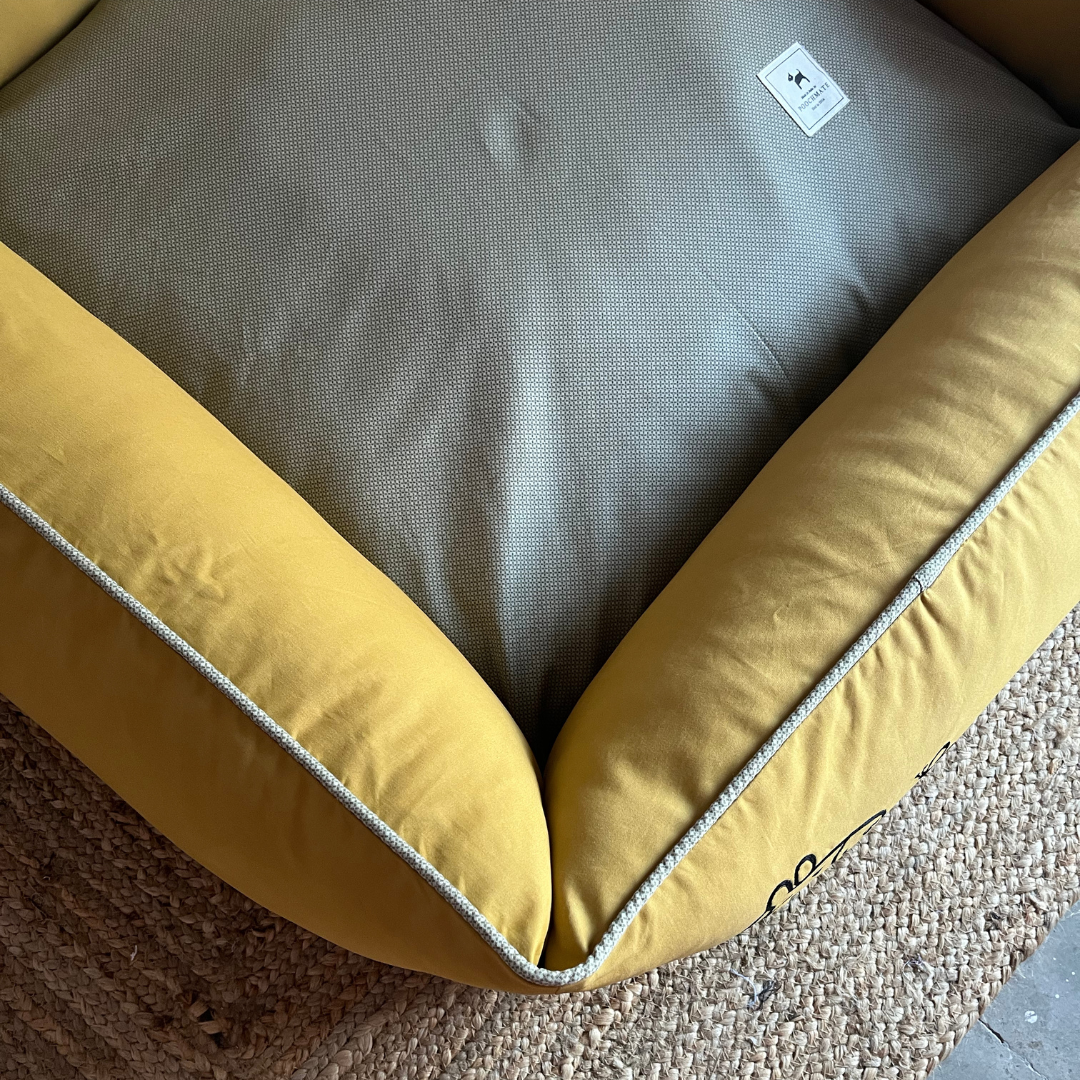 PoochMate OAK 3.0 : Gazing Zebra Mustard & Sage Bolster Dog Bed : Medium