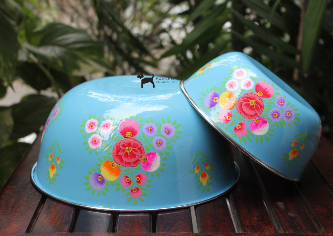 PoochMate Vintage Valley Dog Bowl - Blue