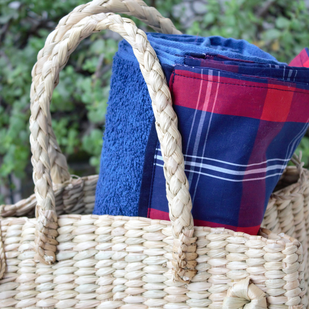 PoochMate OAK Doggie Towel - Tartan Navy Blue