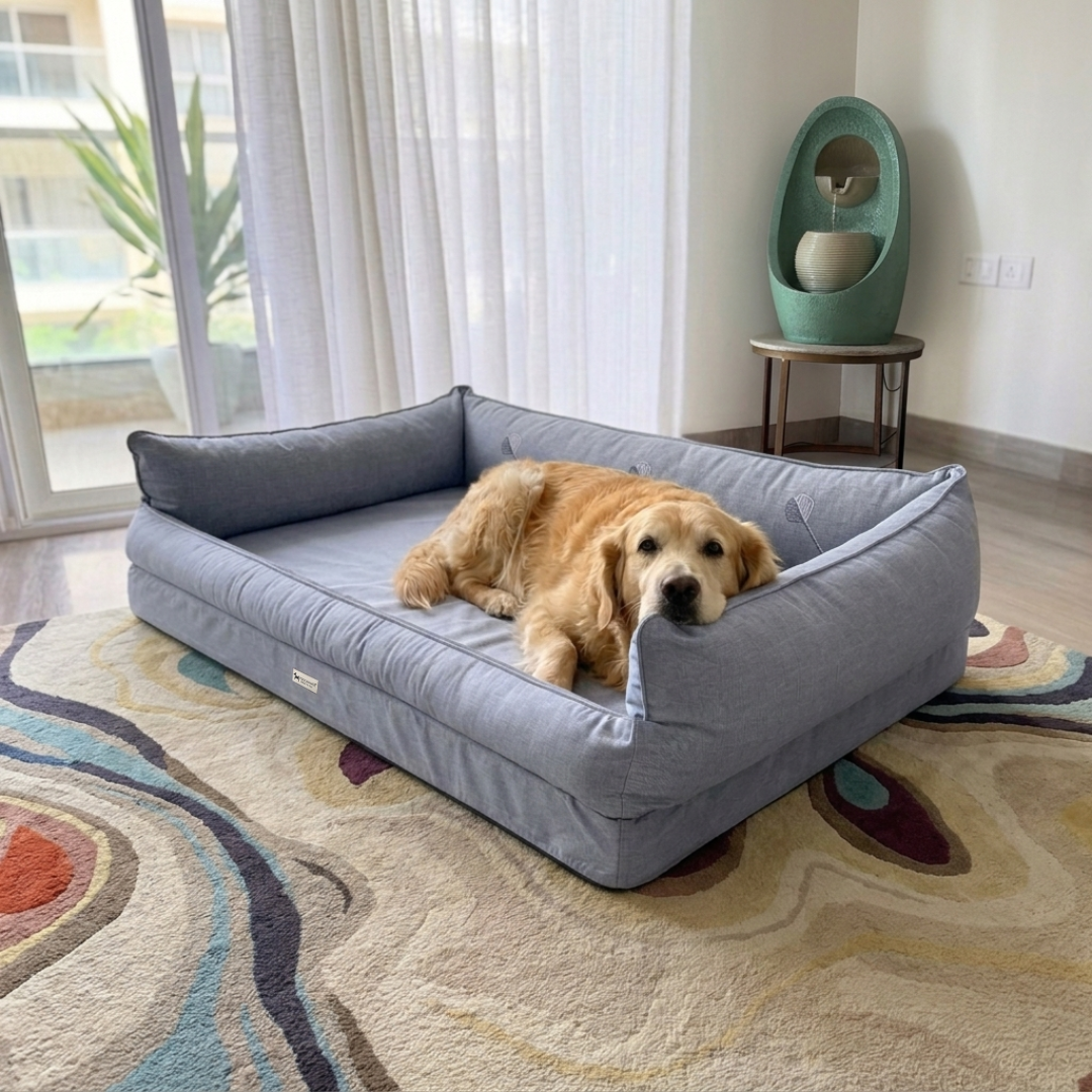 Orthopaedic dog beds| Memory foam dog beds| Memory foam dog sofa bed | Memory foam dog bed with raised sides | PoochMate memory Foam Dog bed| best memory foam dog beds India