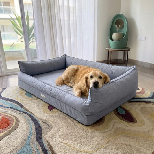 Orthopaedic dog beds| Memory foam dog beds| Memory foam dog sofa bed | Memory foam dog bed with raised sides | PoochMate memory Foam Dog bed| best memory foam dog beds India