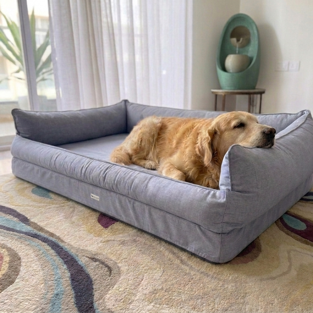 Orthopaedic dog beds| Memory foam dog beds| Memory foam dog sofa bed | Memory foam dog bed with raised sides | PoochMate memory Foam Dog bed| best memory foam dog beds India