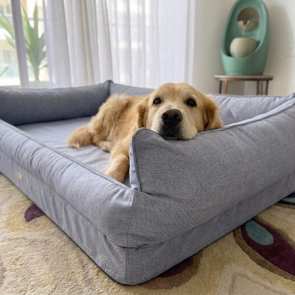 Orthopaedic dog beds| Memory foam dog beds| Memory foam dog sofa bed | Memory foam dog bed with raised sides | PoochMate memory Foam Dog bed| best memory foam dog beds India