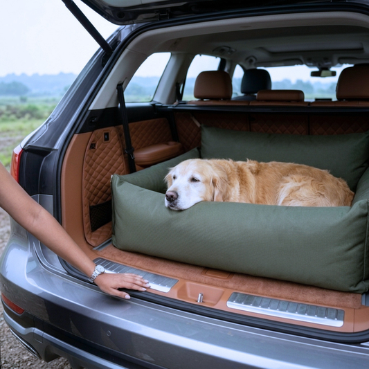 Large dog travel bed | Dog Car Seat for Boot | Boot Travel beds for dogs | Boot car seat covers for dogs India | PoochMate Travel bed