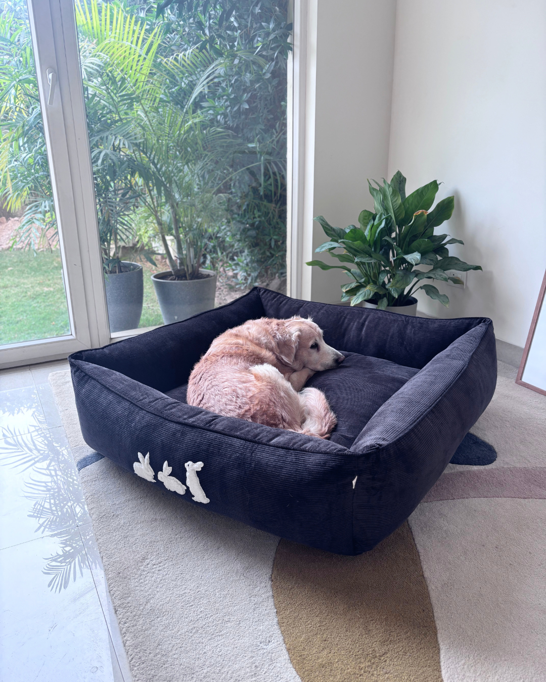 PoochMate Charcoal Grey Corduroy Bolster Dog Bed