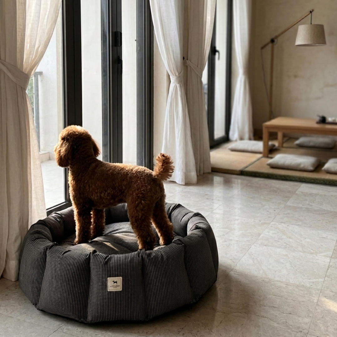 Round Dog Bed with raised sides | Washable Dog beds online India | Washable round dog beds India | Best curling beds for dogs India