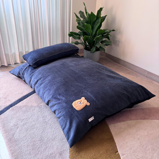 PoochMate Smokey Grey Cotton Corduroy Flat Dog Bed