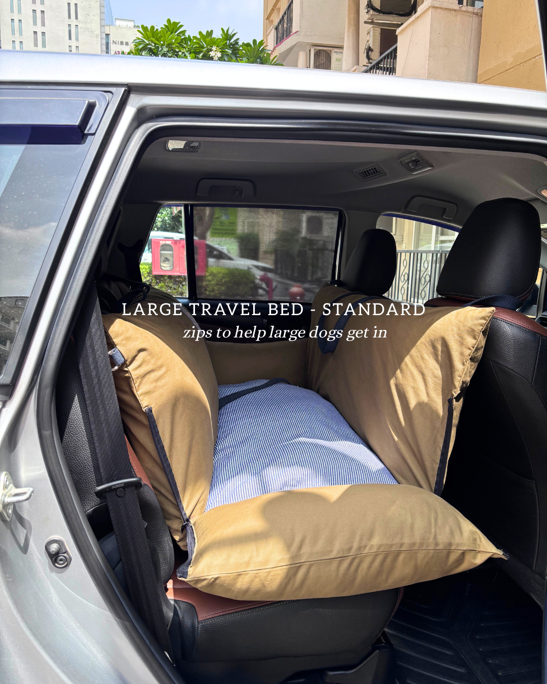 PoochMate Travel Bed for Large Dogs : Khaki & Stripes