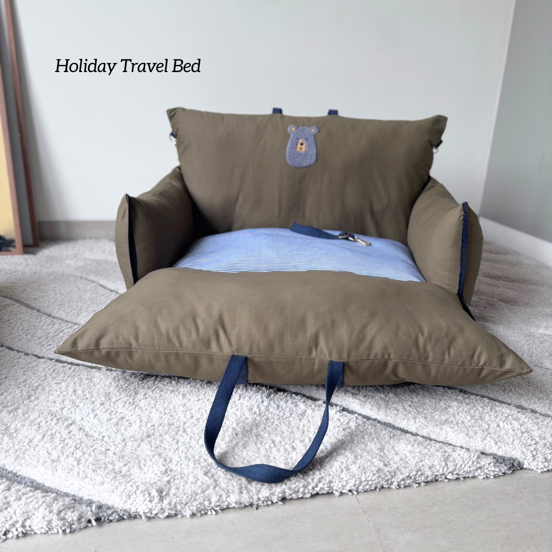 PoochMate Travel Bed for Large Dogs : Khaki & Stripes