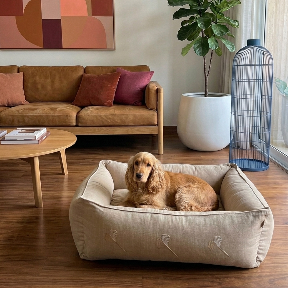 Linen Dog Bed | Large dog bed with removable cover| Dog bed with washable covers | PoochMate Beds