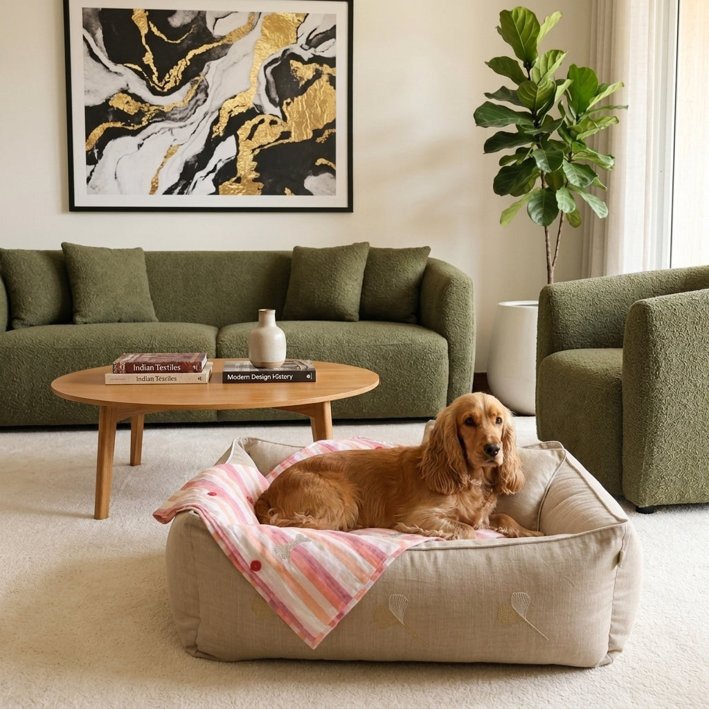 PoochMate Beds | Dog bed and blanket set | Washable cotton dog beds online India | Large dog bed and blanket sets