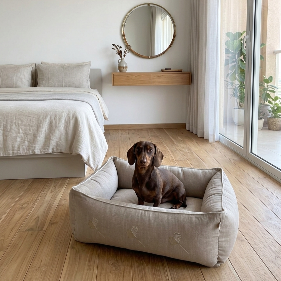 Linen Dog Bed | Large dog bed with removable cover| Dog bed with washable covers | PoochMate Beds