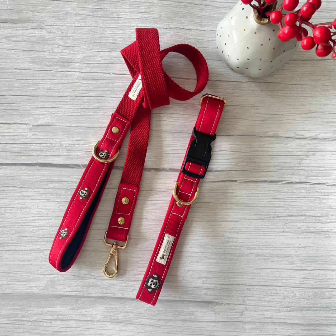 Red Dog Collar & Leash Set | Dog Collars & Leash Sets