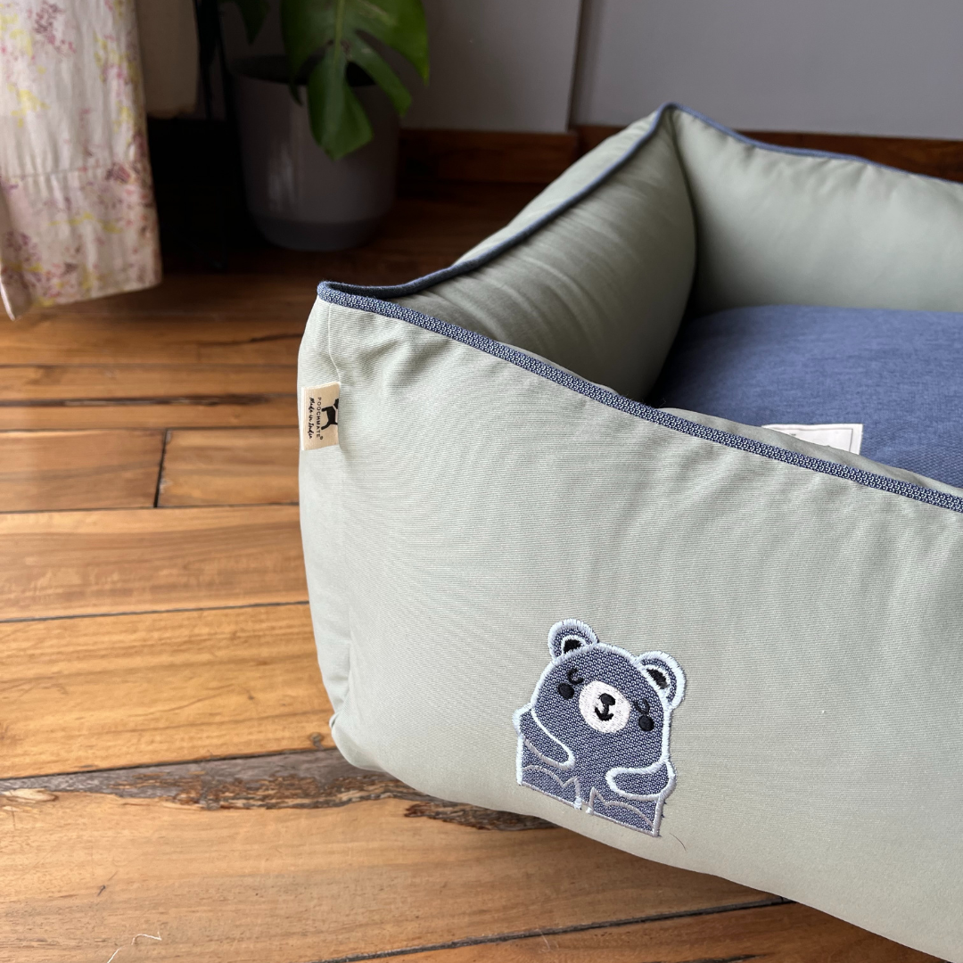 PoochMate OAK 3.0 : Little Bears Sage & Blue Bolster Dog Bed : Small