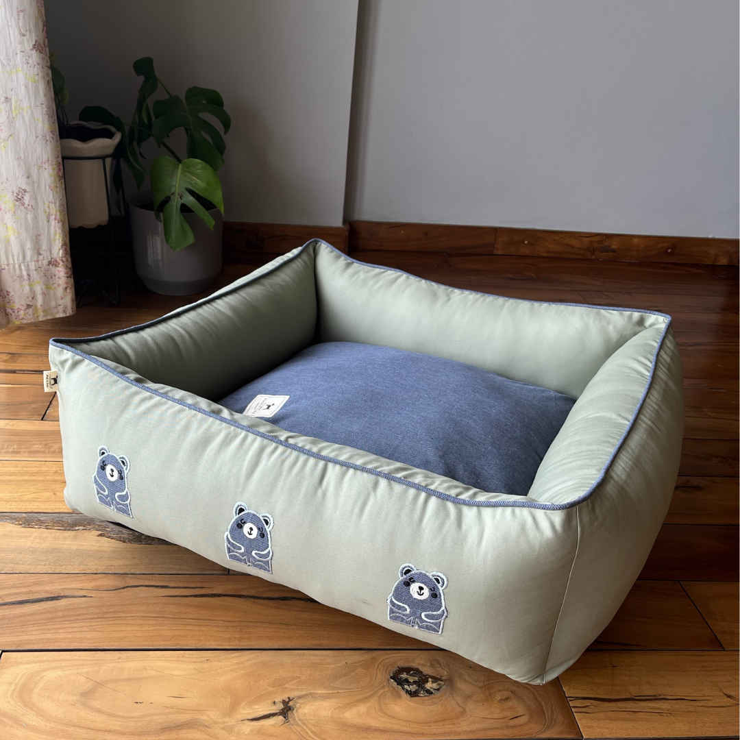 PoochMate OAK 3.0 : Little Bears Sage & Blue Bolster Dog Bed : Small