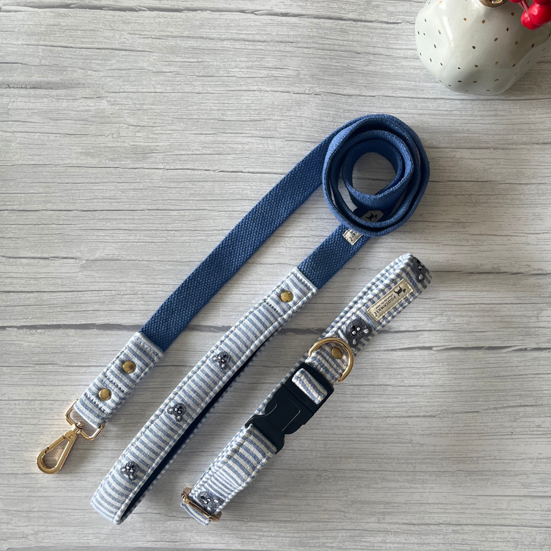 Cotton Blue Dog Collar | Washable dog collars India