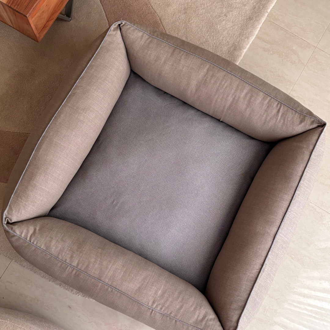 PoochMate Sawdust Linen & Herringbone Sheep Bolster Dog Bed