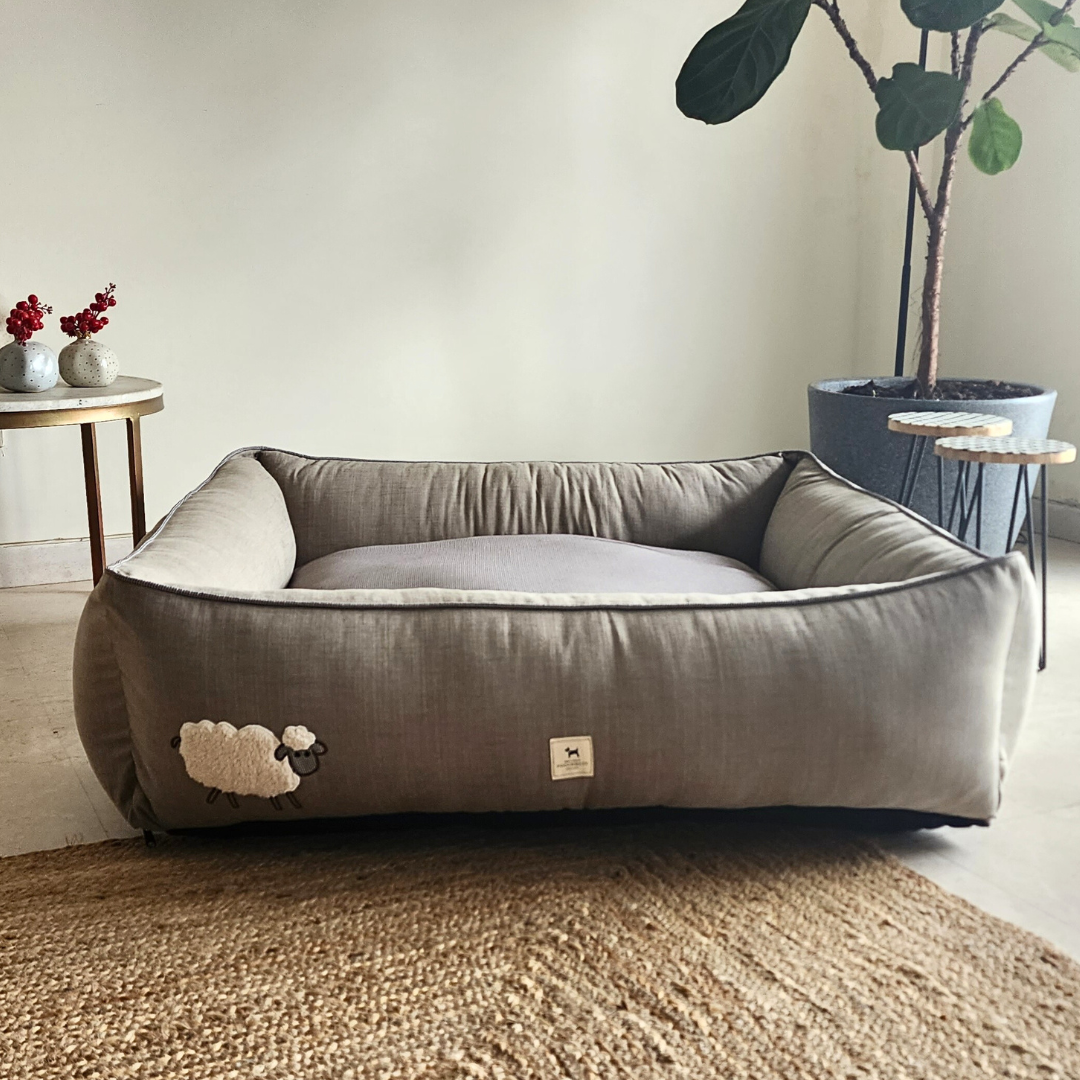 Linen and Cotton Dog Bed | Dog Beds with embroidery