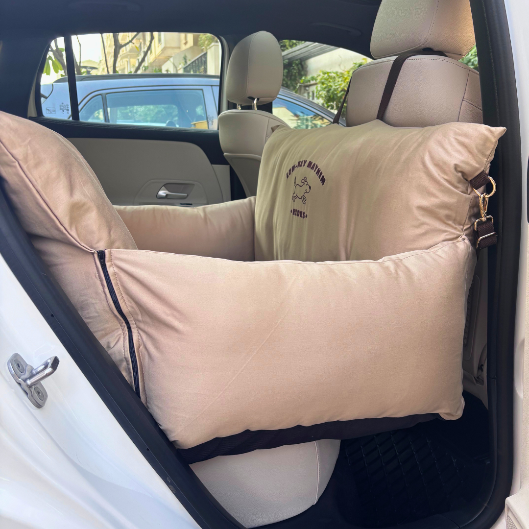 PoochMate Travel Bed for Large Dogs : Beige-Brown Low-Key Mayhem