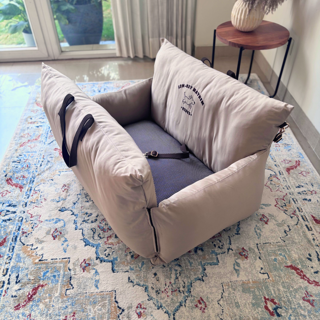 PoochMate Travel Bed for Large Dogs : Beige-Brown Low-Key Mayhem