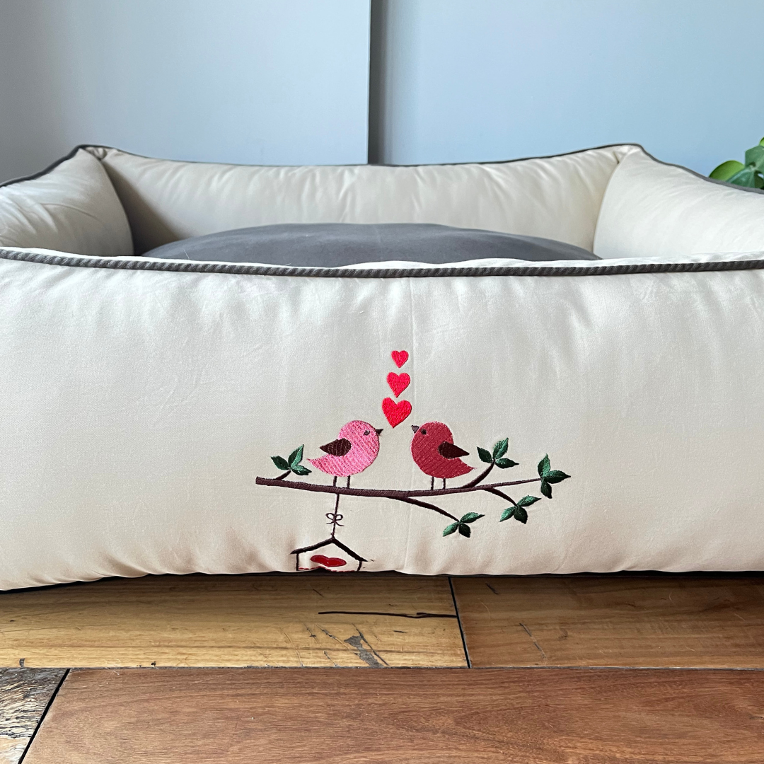 PoochMate OAK 3.0 :  Bird Nest Beige & Olive Bolster Dog Bed with Bird Nest : Large