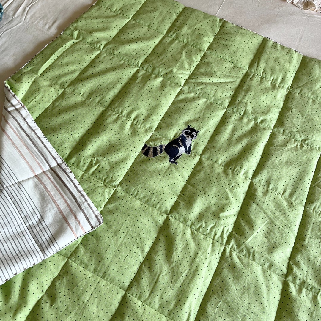 PoochMate OAK 3.0 : Pista & White Linen Blanket with Lemur Embroidery X-Large