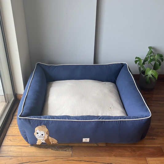 PoochMate OAK 3.0 :  Blue & Ivory Dog Bed with Baby Gorilla : Large