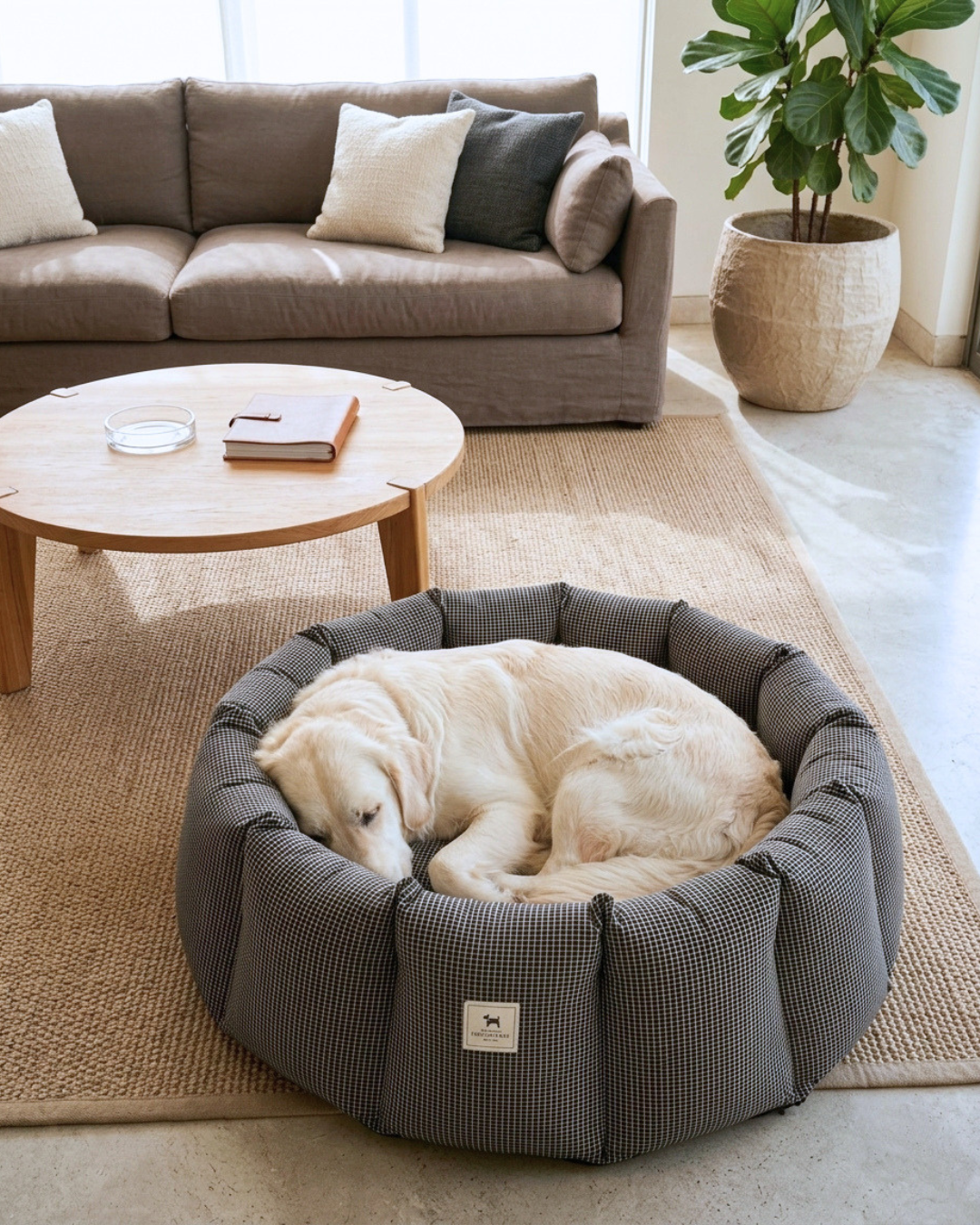 Round Dog Bed with raised sides | Washable Dog beds online India | Washable round dog beds India | Best curling beds for dogs India