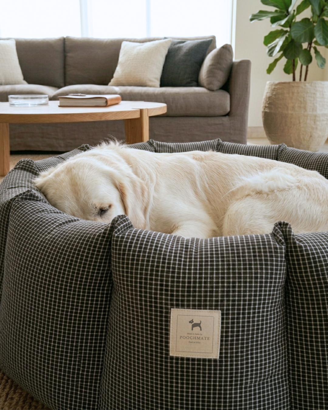 Round Dog Bed with raised sides | Washable Dog beds online India | Washable round dog beds India | Best curling beds for dogs India