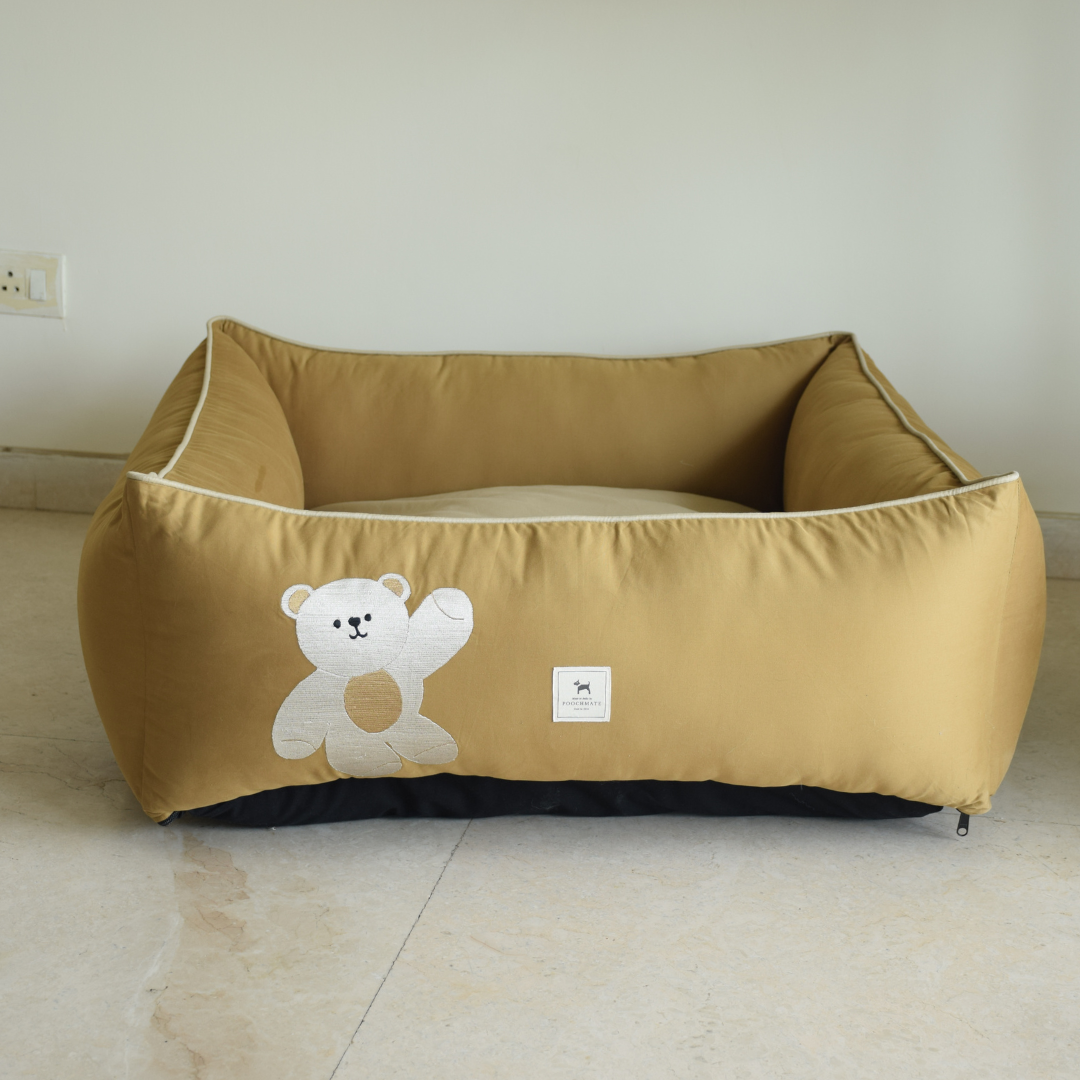 PoochMate OAK 3.0 : Teddy Bear Sand & Beige Bolster Dog Bed : Medium